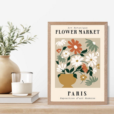 Artze Wall Art Paris Beige And Green Flower Market Exhibition Framed Print Size: A4 With Oak Frame from B&Q