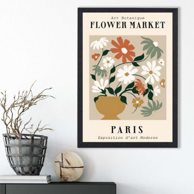 Artze Wall Art Paris Beige And Green Flower Market Exhibition Framed Print Size: A3 With Black Frame from B&Q