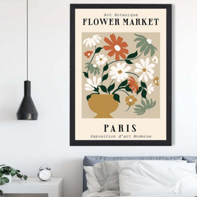 Artze Wall Art Paris Beige And Green Flower Market Exhibition Framed Print Size: A2 With Black Frame from B&Q