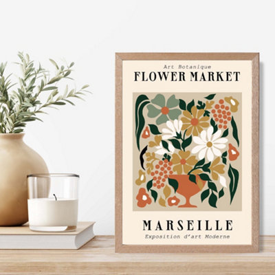 Artze Wall Art Marseille Beige And Green Flower Market Exhibition Framed Print Size: A4 With Oak Frame from B&Q