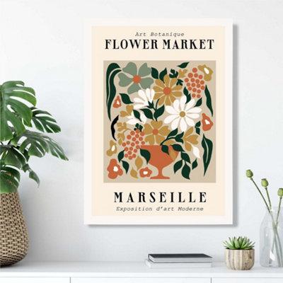 Artze Wall Art Marseille Beige And Green Flower Market Exhibition Framed Print Size: A3 With White Frame from B&Q