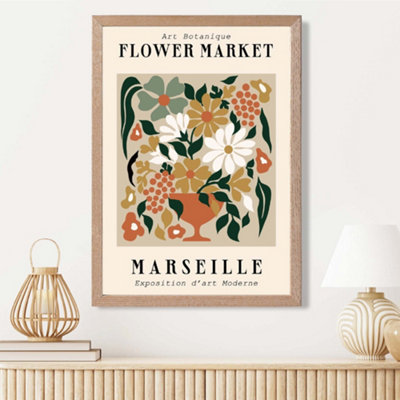 Artze Wall Art Marseille Beige And Green Flower Market Exhibition Framed Print Size: A3 With Oak Frame from B&Q
