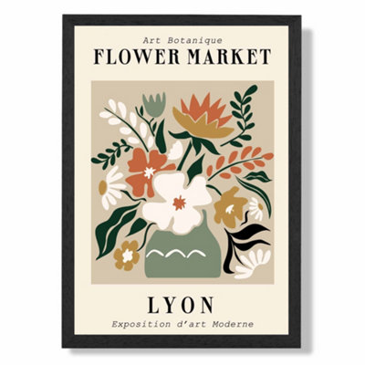 Artze Wall Art Lyon Beige And Green Flower Market Exhibition Art Print With Black Frame Size: A4 from B&Q