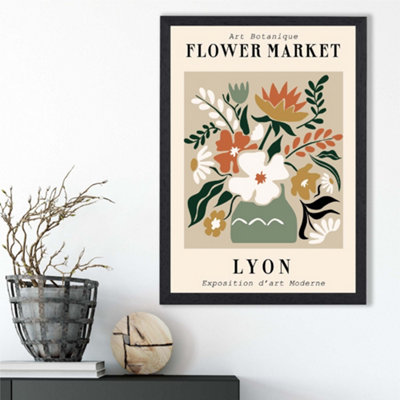Artze Wall Art Lyon Beige And Green Flower Market Exhibition Framed Print Size: A3 With Black Frame from B&Q