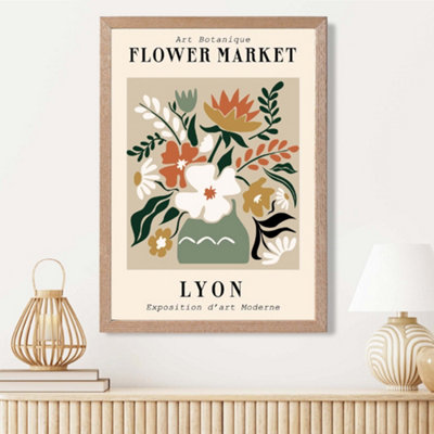 Artze Wall Art Lyon Beige And Green Flower Market Exhibition Framed Print Size: A3 With Oak Frame from B&Q