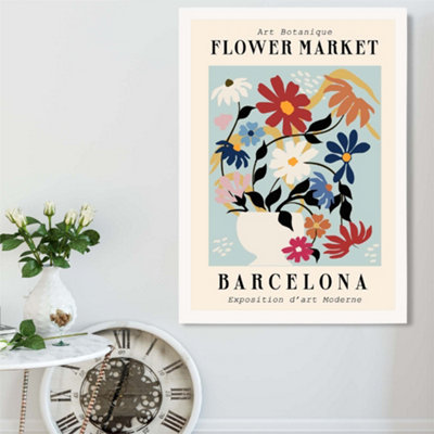 Artze Wall Art Barcelona Blue And Pink Flower Market Exhibition Framed Print Size: A2 With White Frame from B&Q