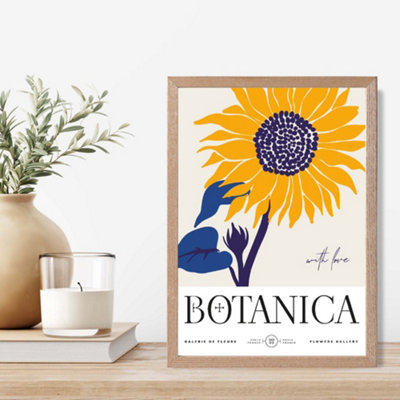Artze Wall Art Blue And Yellow Sunflower Flower Market Exhibition Framed Print Size: A4 With Oak Frame from B&Q