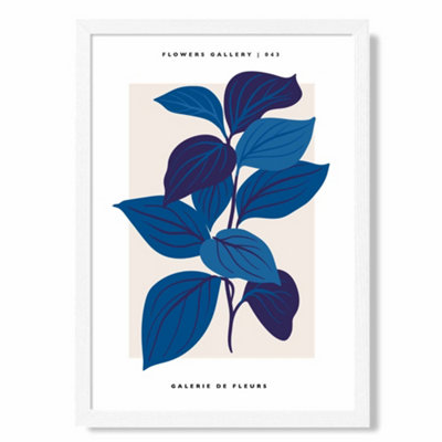 Artze Wall Art Blue Botanicals Flower Market Exhibition Art Print With White Frame Size: A4 from B&Q