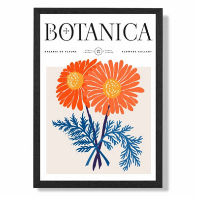 Artze Wall Art Blue And Orange Chrysanthemum Flower Market Exhibition Art Print With Black Frame Size: A4 from B&Q