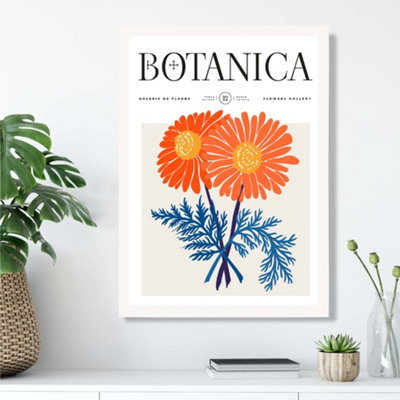 Artze Wall Art Blue And Orange Chrysanthemum Flower Market Exhibition Framed Print Size: A3 With White Frame from B&Q