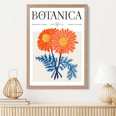 Artze Wall Art Blue And Orange Chrysanthemum Flower Market Exhibition Framed Print Size: A3 With Oak Frame from B&Q