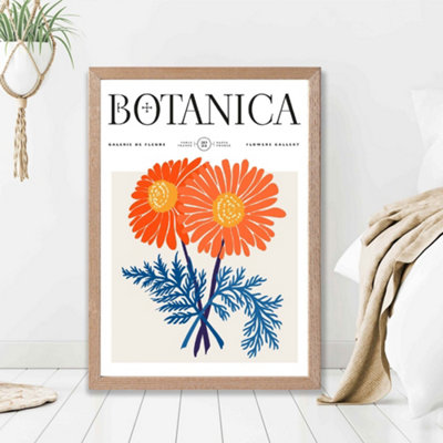 Artze Wall Art Blue And Orange Chrysanthemum Flower Market Exhibition Framed Print Size: A2 With Oak Frame from B&Q