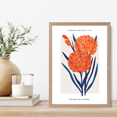 Artze Wall Art Blue And Orange Allium Flower Market Exhibition Framed Print Size: A4 With Oak Frame from B&Q