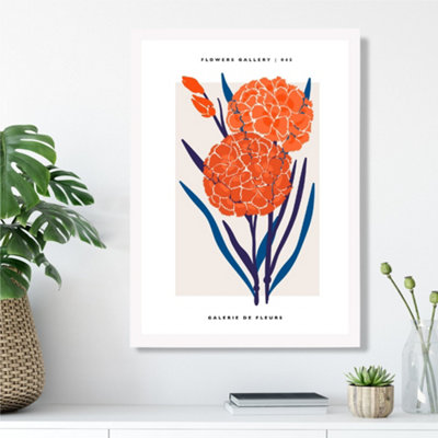 Artze Wall Art Blue And Orange Allium Flower Market Exhibition Framed Print Size: A3 With White Frame from B&Q
