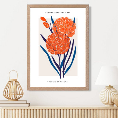 Artze Wall Art Blue And Orange Allium Flower Market Exhibition Framed Print Size: A3 With Oak Frame from B&Q