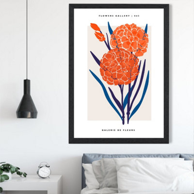 Artze Wall Art Blue And Orange Allium Flower Market Exhibition Framed Print Size: A2 With Black Frame from B&Q