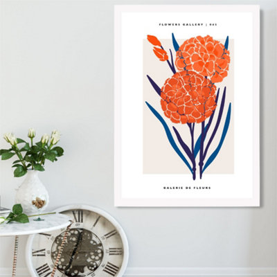 Artze Wall Art Blue And Orange Allium Flower Market Exhibition Framed Print Size: A2 With White Frame from B&Q