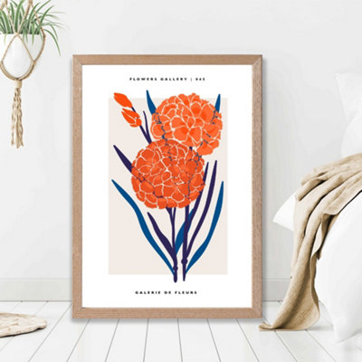 Artze Wall Art Blue And Orange Allium Flower Market Exhibition Framed Print Size: A2 With Oak Frame from B&Q