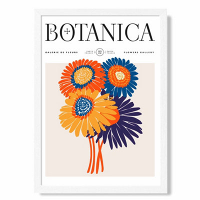 Artze Wall Art Orange And Blue Gerbera Daisies Flower Market Exhibition Art Print With White Frame Size: A4 from B&Q