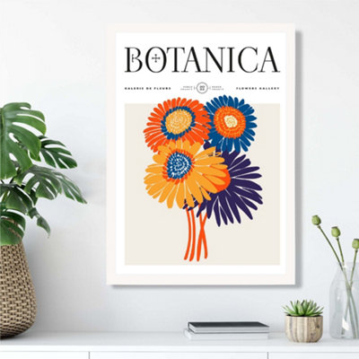Artze Wall Art Orange And Blue Gerbera Daisies Flower Market Exhibition Framed Print Size: A3 With White Frame from B&Q