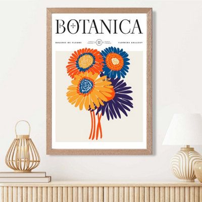 Artze Wall Art Orange And Blue Gerbera Daisies Flower Market Exhibition Framed Print Size: A3 With Oak Frame from B&Q