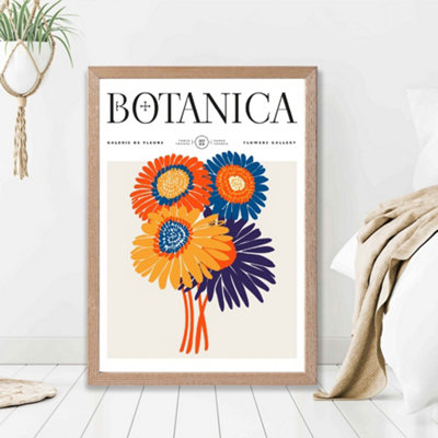 Artze Wall Art Orange And Blue Gerbera Daisies Flower Market Exhibition Framed Print Size: A2 With Oak Frame from B&Q