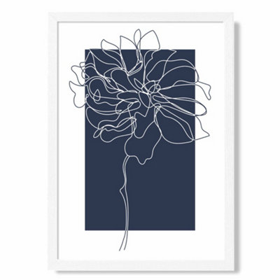 Artze Wall Art Navy Blue And White Abstract Floral Line Art Art Print With White Frame Size: A4 from B&Q