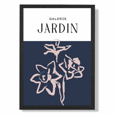 Artze Wall Art Navy Blue And Blush Flowers Boho Sketch Floral Art Print With Black Frame Size: A4 from B&Q