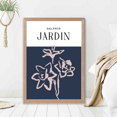 Artze Wall Art Navy Blue And Blush Flowers Boho Sketch Floral Framed Print Size: A2 With Oak Frame from B&Q