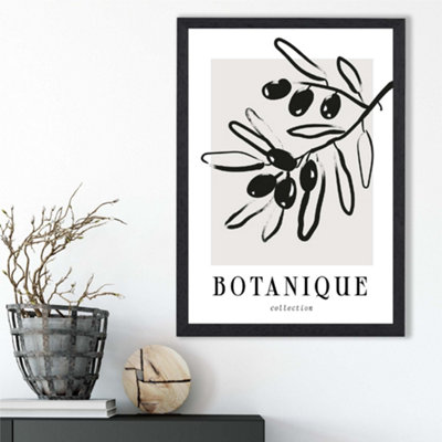 Artze Wall Art Grey And Black Olive Boho Sketch Floral Framed Print Size: A3 With Black Frame from B&Q