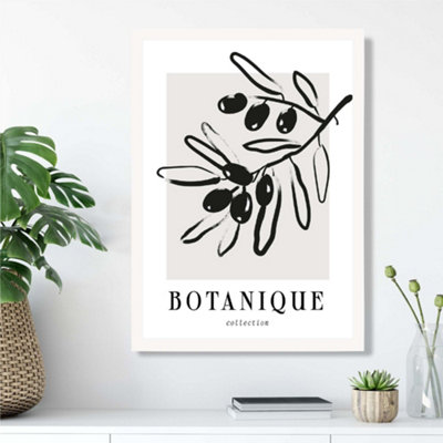 Artze Wall Art Grey And Black Olive Boho Sketch Floral Framed Print Size: A3 With White Frame from B&Q