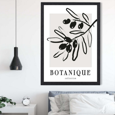 Artze Wall Art Grey And Black Olive Boho Sketch Floral Framed Print Size: A2 With Black Frame from B&Q