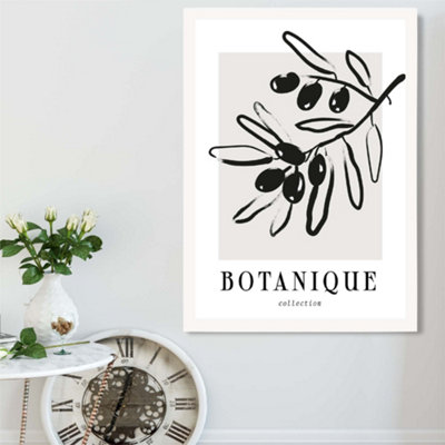 Artze Wall Art Grey And Black Olive Boho Sketch Floral Framed Print Size: A2 With White Frame from B&Q