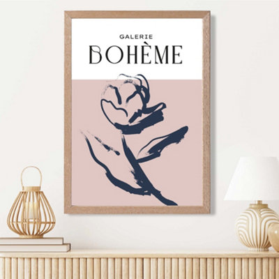Artze Wall Art Blush And Navy Blue Rose Boho Sketch Floral Framed Print Size: A3 With Oak Frame from B&Q