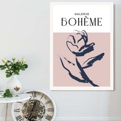 Artze Wall Art Blush And Navy Blue Rose Boho Sketch Floral Framed Print Size: A2 With White Frame from B&Q