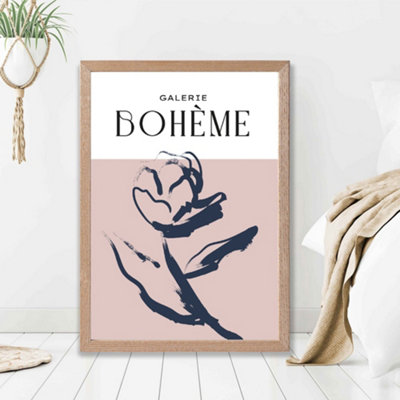 Artze Wall Art Blush And Navy Blue Rose Boho Sketch Floral Framed Print Size: A2 With Oak Frame from B&Q