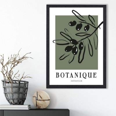 Artze Wall Art Green And Black Olive Boho Sketch Floral Framed Print Size: A3 With Black Frame from B&Q