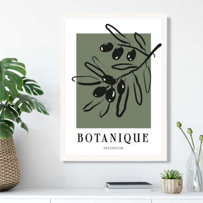 Artze Wall Art Green And Black Olive Boho Sketch Floral Framed Print Size: A3 With White Frame from B&Q