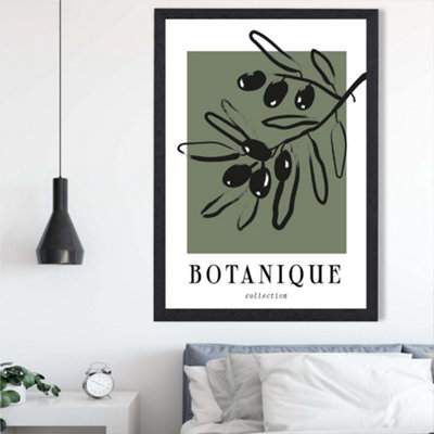 Artze Wall Art Green And Black Olive Boho Sketch Floral Framed Print Size: A2 With Black Frame from B&Q