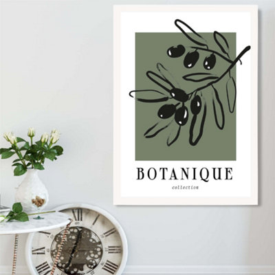 Artze Wall Art Green And Black Olive Boho Sketch Floral Framed Print Size: A2 With White Frame from B&Q