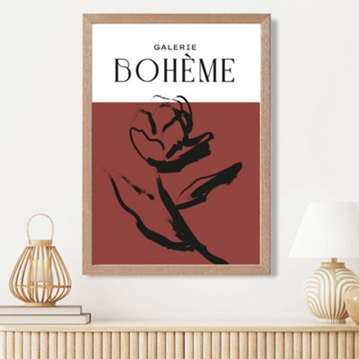 Artze Wall Art Red Rose Boho Sketch Floral Framed Print Size: A3 With Oak Frame from B&Q