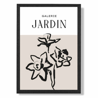 Artze Wall Art Beige And Black Daffodil Boho Sketch Floral Art Print With Black Frame Size: A4 from B&Q