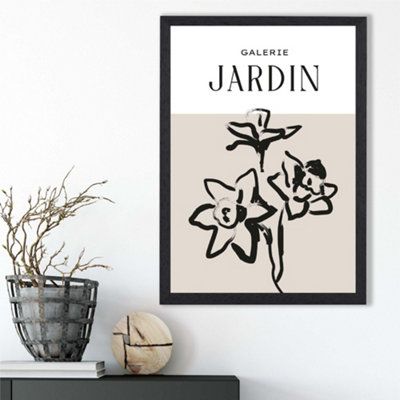 Artze Wall Art Beige And Black Daffodil Boho Sketch Floral Framed Print Size: A3 With Black Frame from B&Q