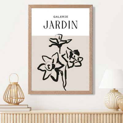 Artze Wall Art Beige And Black Daffodil Boho Sketch Floral Framed Print Size: A3 With Oak Frame from B&Q