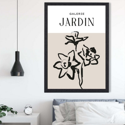 Artze Wall Art Beige And Black Daffodil Boho Sketch Floral Framed Print Size: A2 With Black Frame from B&Q
