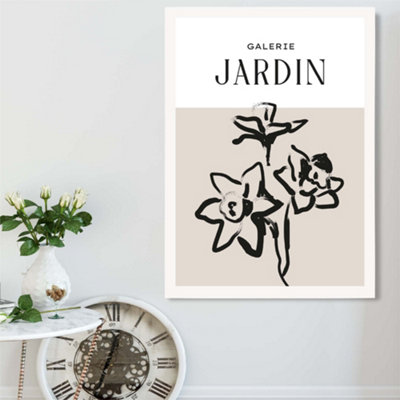 Artze Wall Art Beige And Black Daffodil Boho Sketch Floral Framed Print Size: A2 With White Frame from B&Q