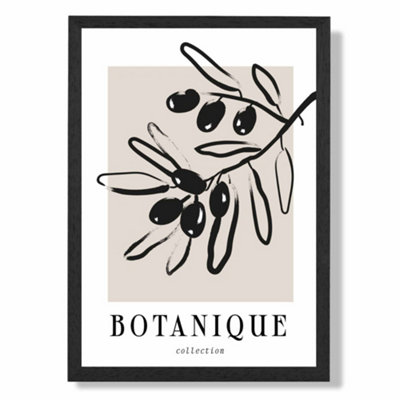 Artze Wall Art Beige And Black Olive Boho Sketch Floral Art Print With Black Frame Size: A4 from B&Q