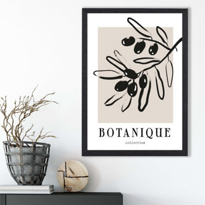 Artze Wall Art Beige And Black Olive Boho Sketch Floral Framed Print Size: A3 With Black Frame from B&Q