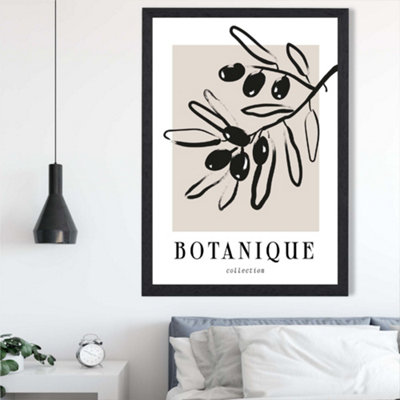 Artze Wall Art Beige And Black Olive Boho Sketch Floral Framed Print Size: A2 With Black Frame from B&Q