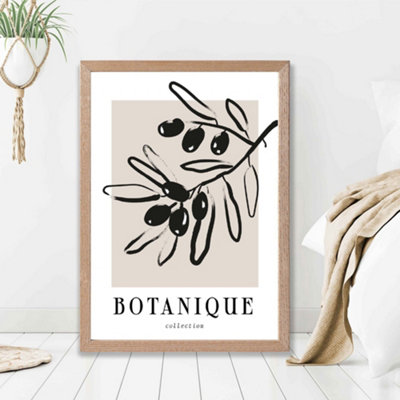 Artze Wall Art Beige And Black Olive Boho Sketch Floral Framed Print Size: A2 With Oak Frame from B&Q